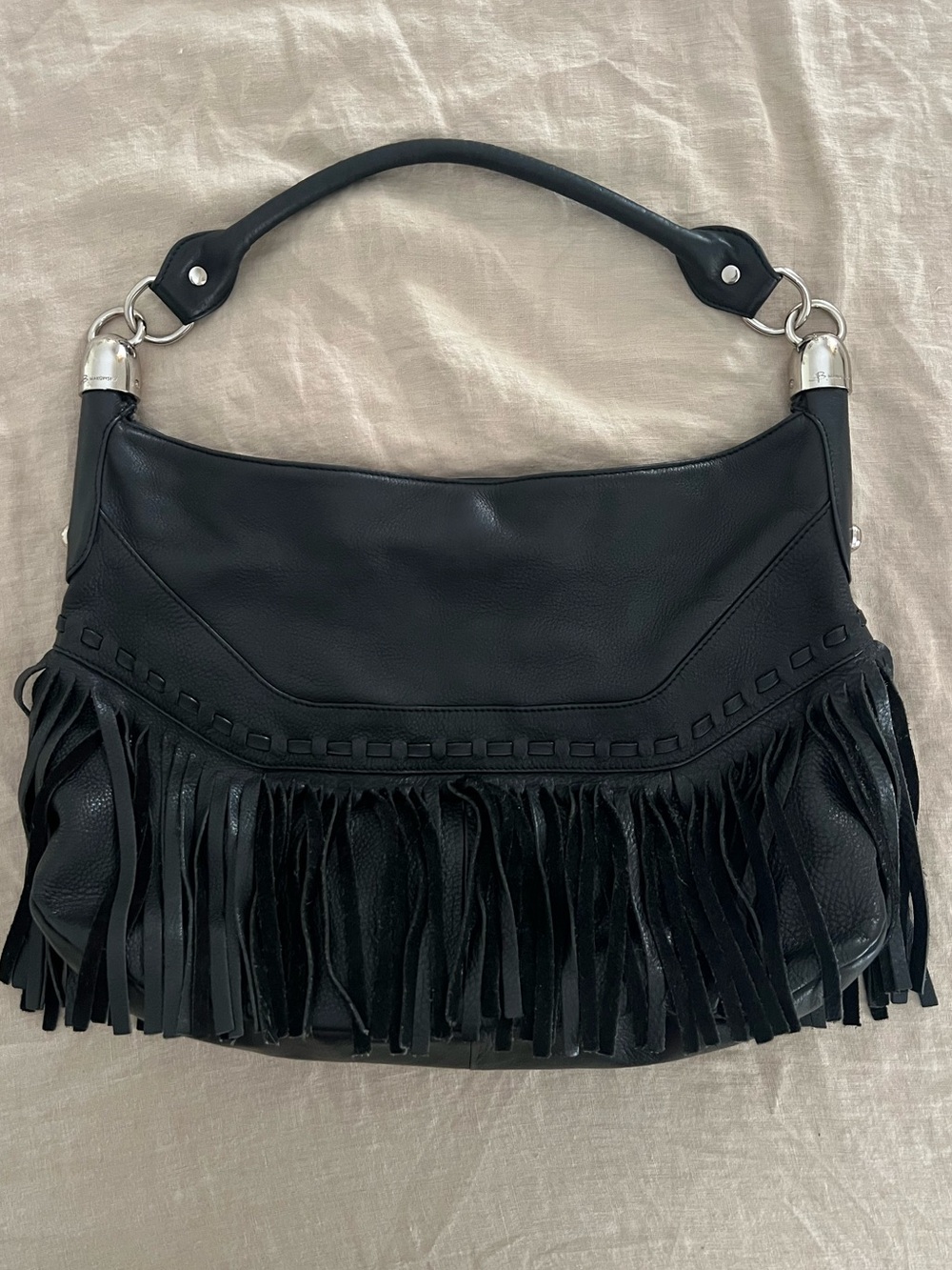 B. Makowsky Andalusia Fringe Shoulder Bag - Black Leather - Like New - Picture 2 of 12